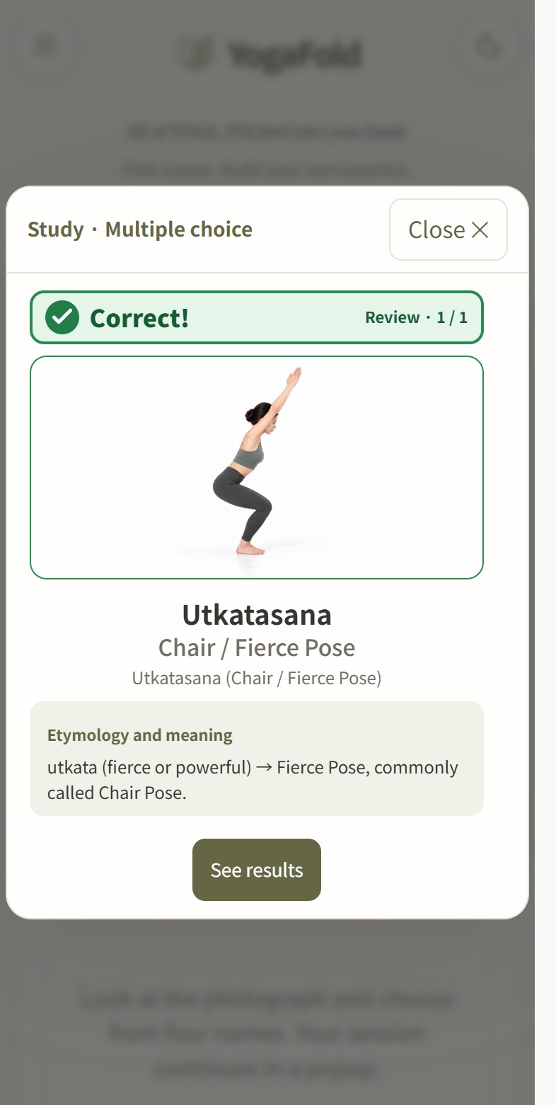 The answer brings the pose name and its meaning together.